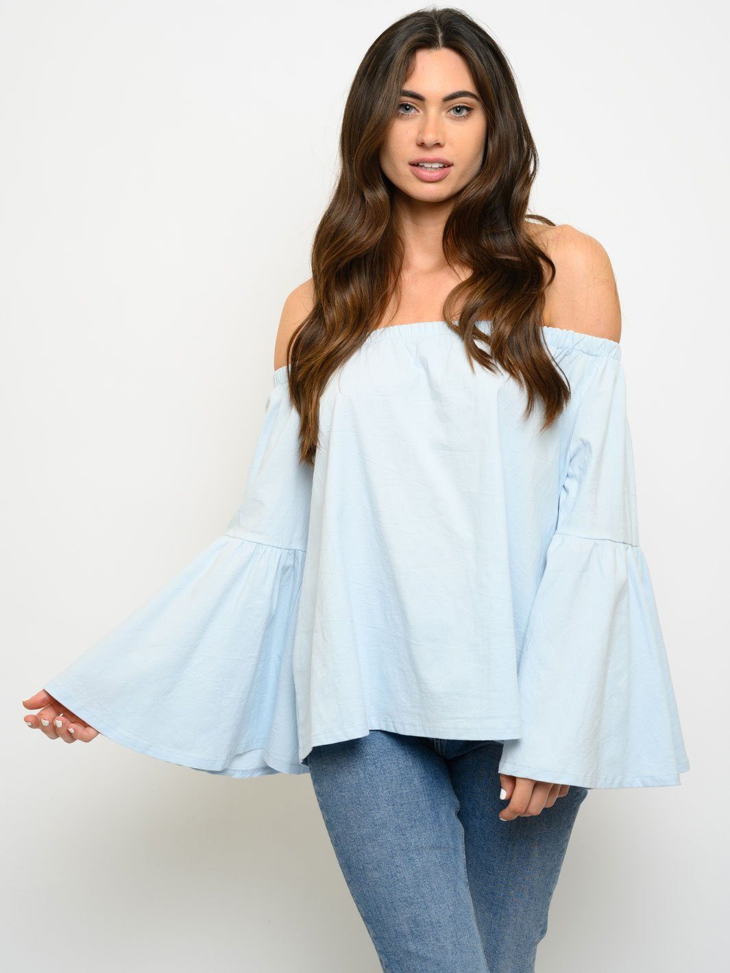 WOMEN'S OFF SHOULDER BELL SLEEVE TOP
