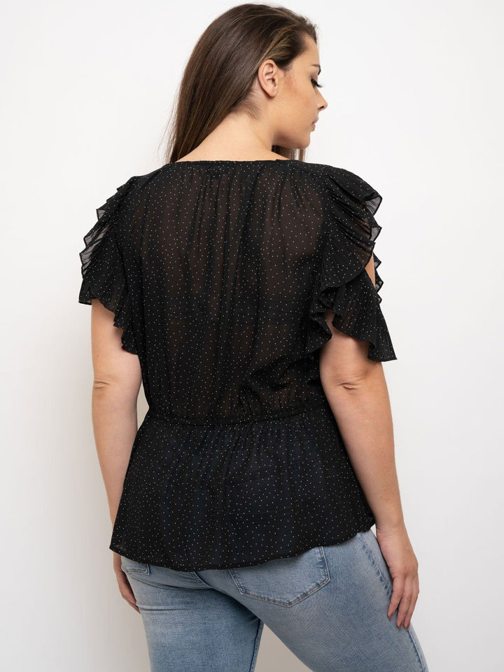 PLUS SIZE COLD SHOULDER PLEATED RUFFLE TOP