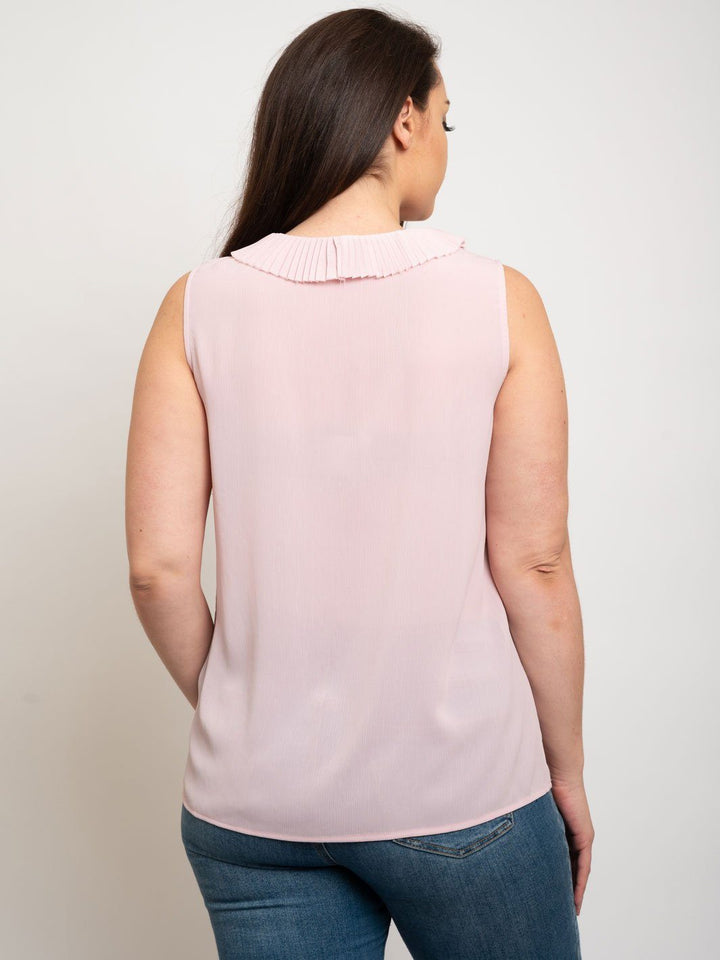 PLUS SIZE PLEATED PLACKET SLEEVELESS TOP
