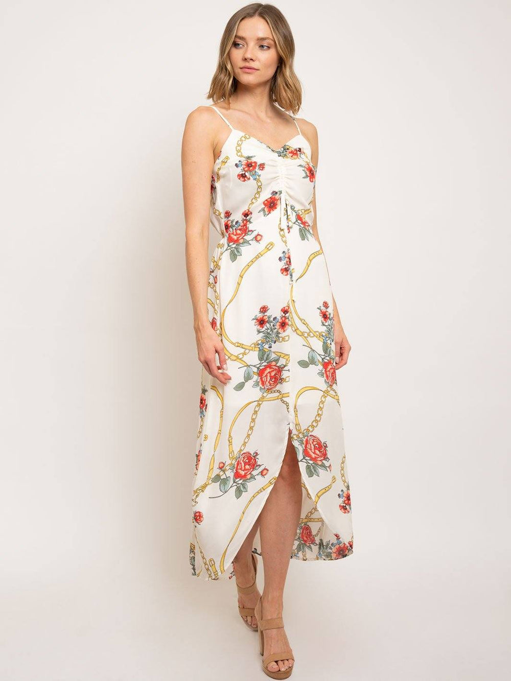 WOMEN'S SLEEVELESS HI-LOW FLORAL PRINT MAXI DRESS