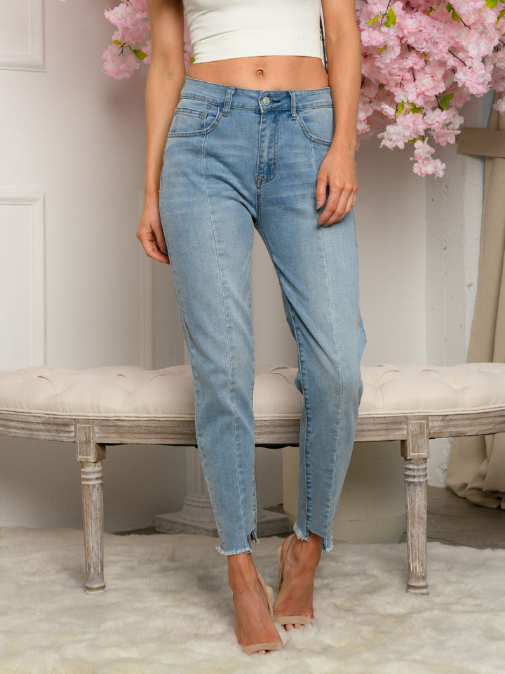 WOMEN'S STRETCH MID RISE STRAIGHT DENIM JEANS