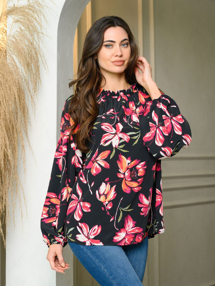 WOMEN'S LONG SLEEVE FLORAL PRINT TUNIC TOP