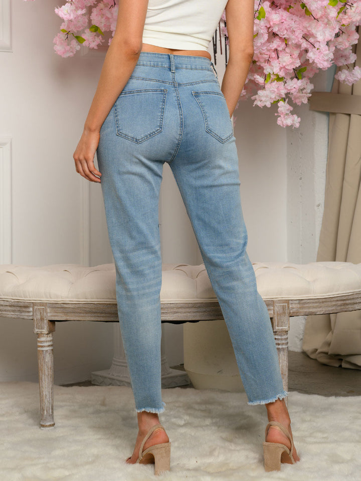 WOMEN'S STRETCH MID RISE STRAIGHT DENIM JEANS