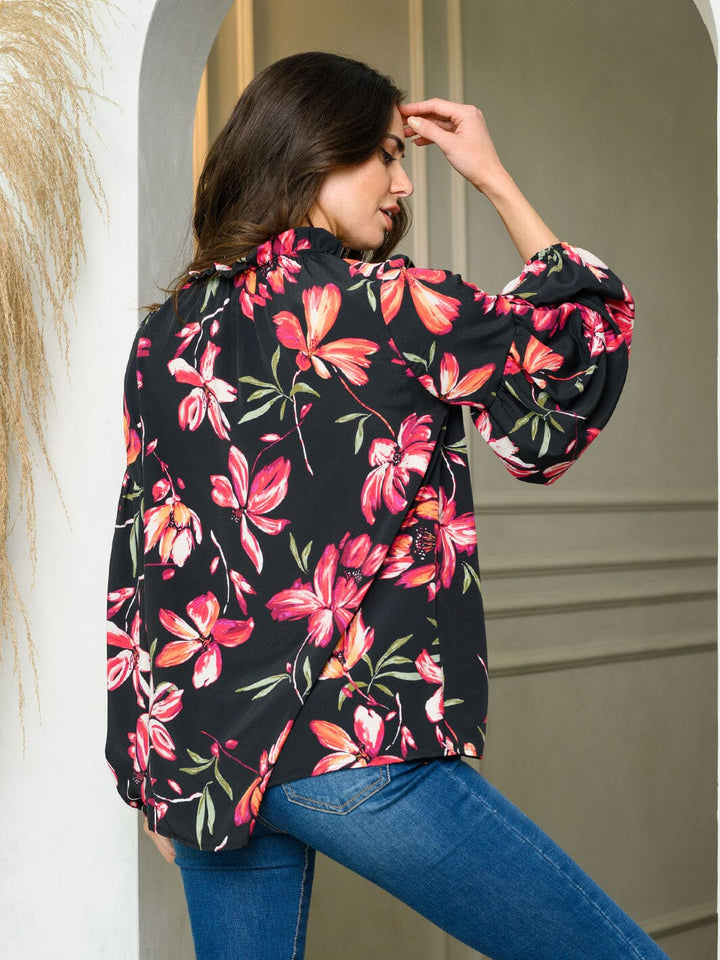 WOMEN'S LONG SLEEVE FLORAL PRINT TUNIC TOP