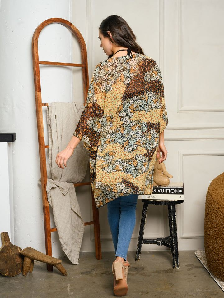 WOMEN'S SHORT SLEEVE FLORAL KIMONO
