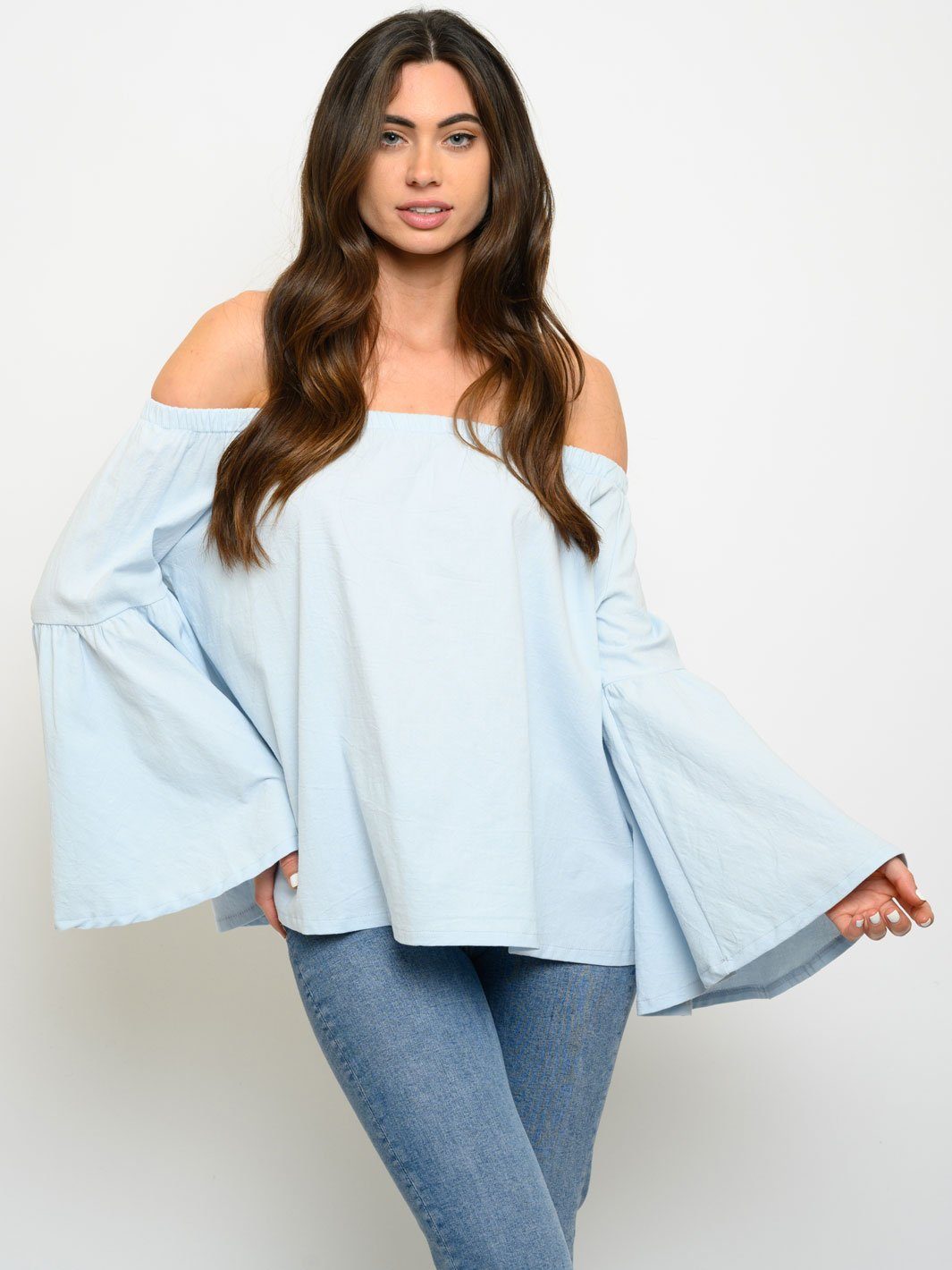 WOMEN'S OFF SHOULDER BELL SLEEVE TOP
