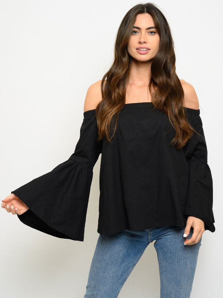 WOMEN'S OFF SHOULDER BELL SLEEVE TOP