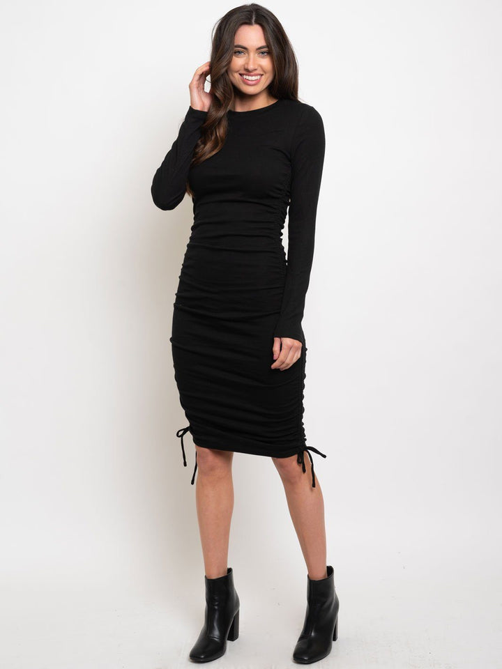 WOMEN'S LONG SLEEVE SIDE RUCHED DRESS