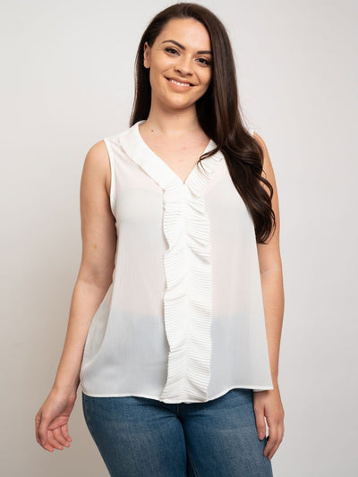 PLUS SIZE PLEATED PLACKET SLEEVELESS TOP