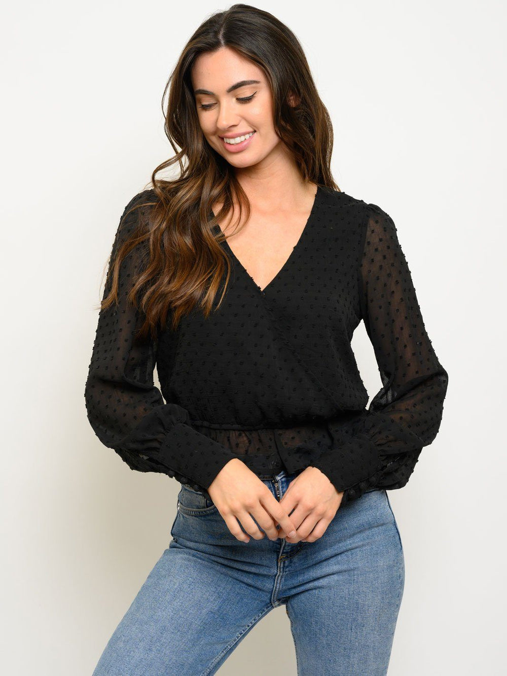 WOMEN'S DOTTED CHIFFON RUFFLE TOP