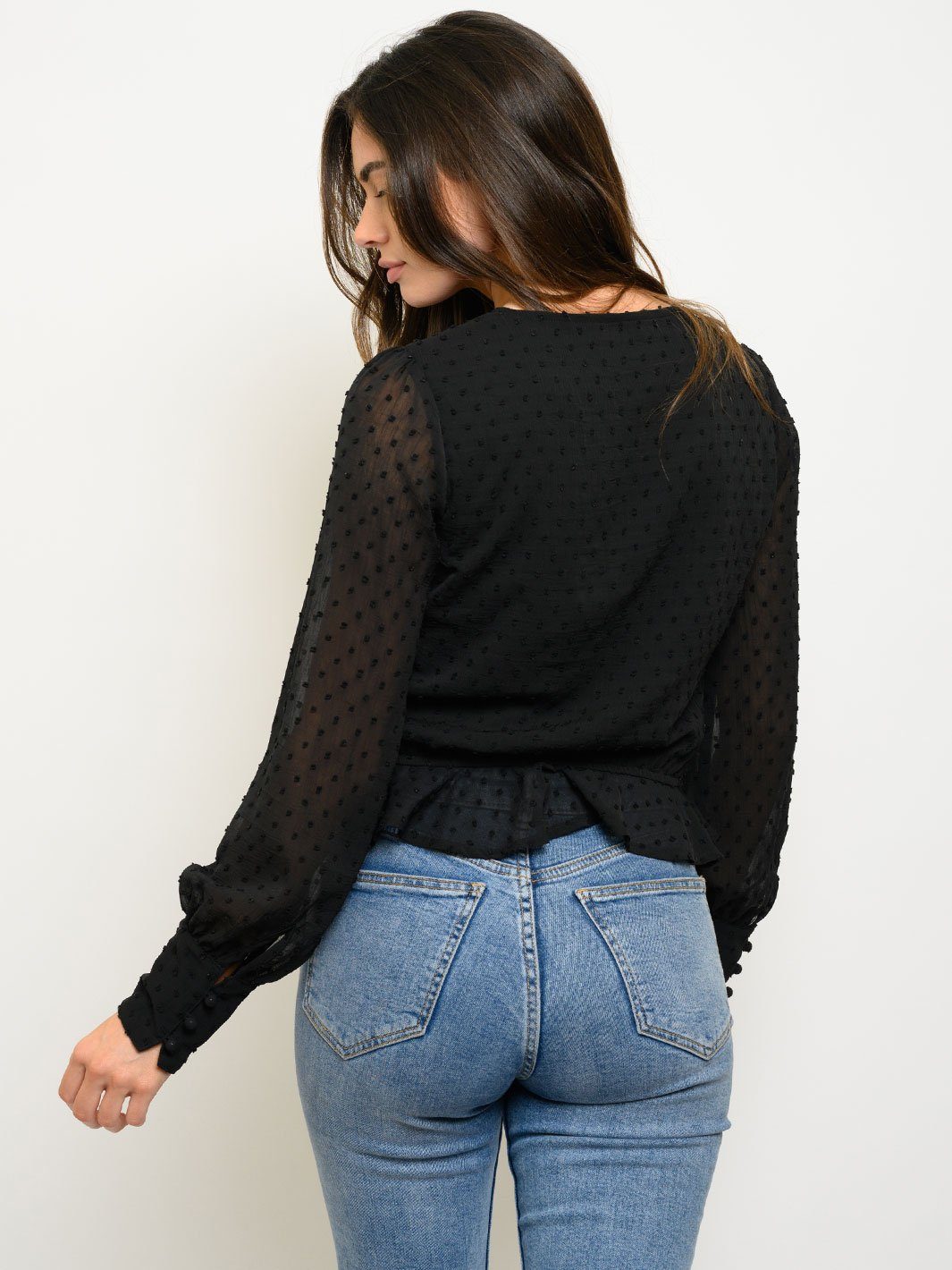 WOMEN'S DOTTED CHIFFON RUFFLE TOP