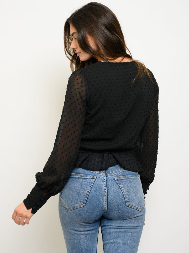 WOMEN'S DOTTED CHIFFON RUFFLE TOP