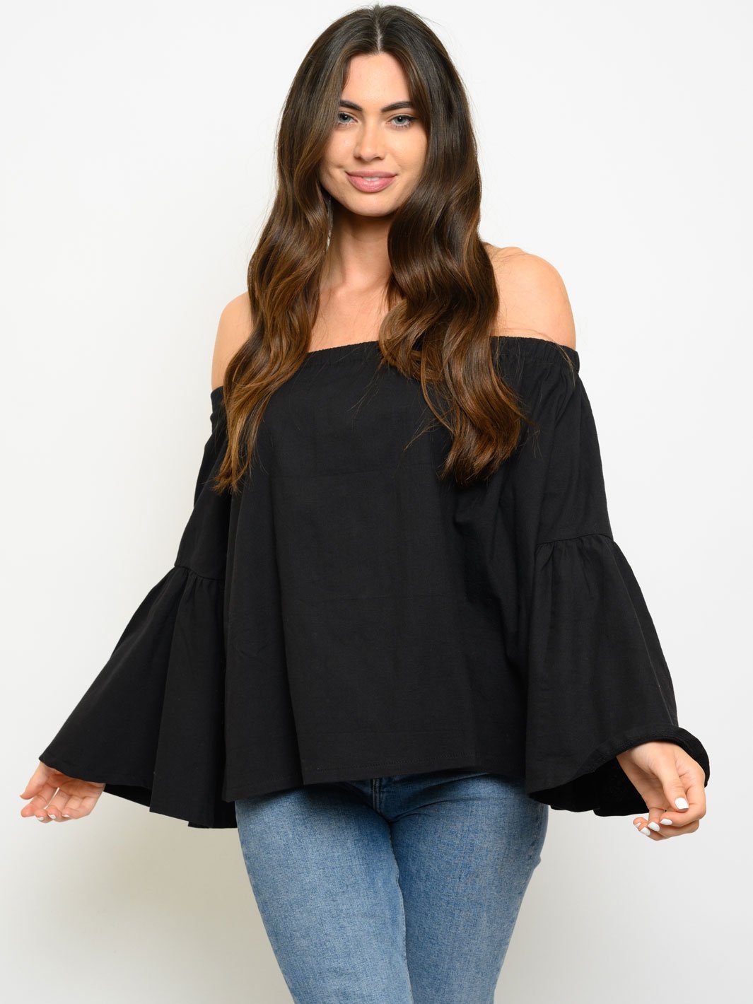 WOMEN'S OFF SHOULDER BELL SLEEVE TOP