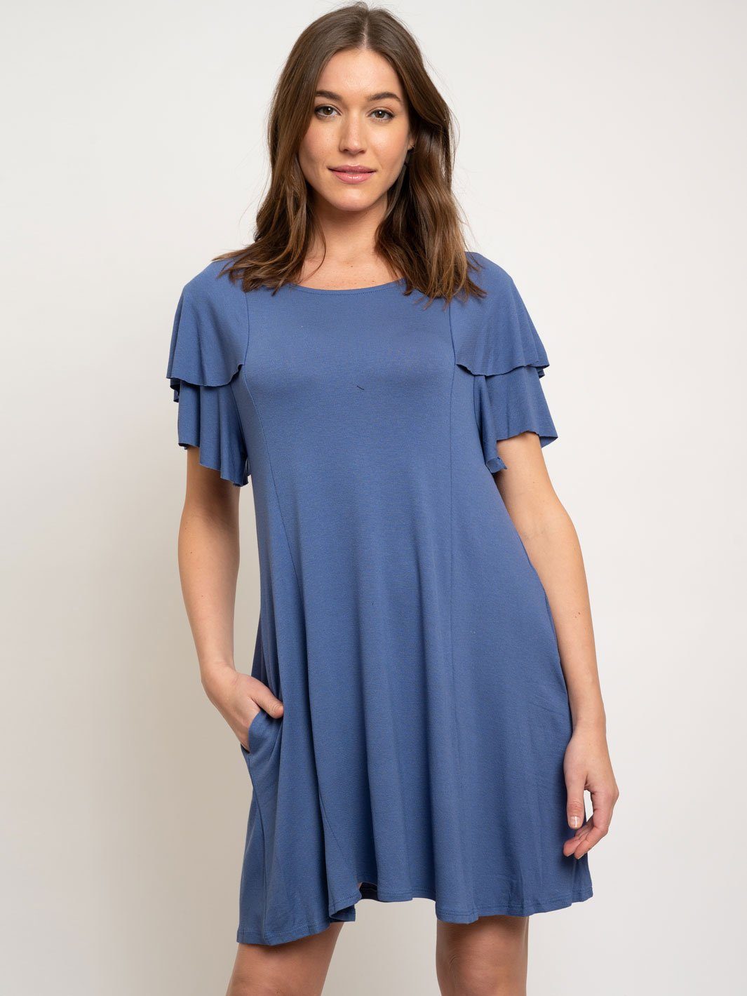 LAYERED RUFFLE SLEEVED POCKET DRESS
