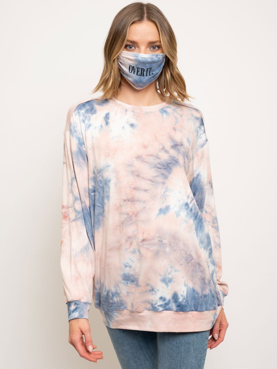 WOMEN'S OVERSIZED TIE DYE WITH MASK SET TOP