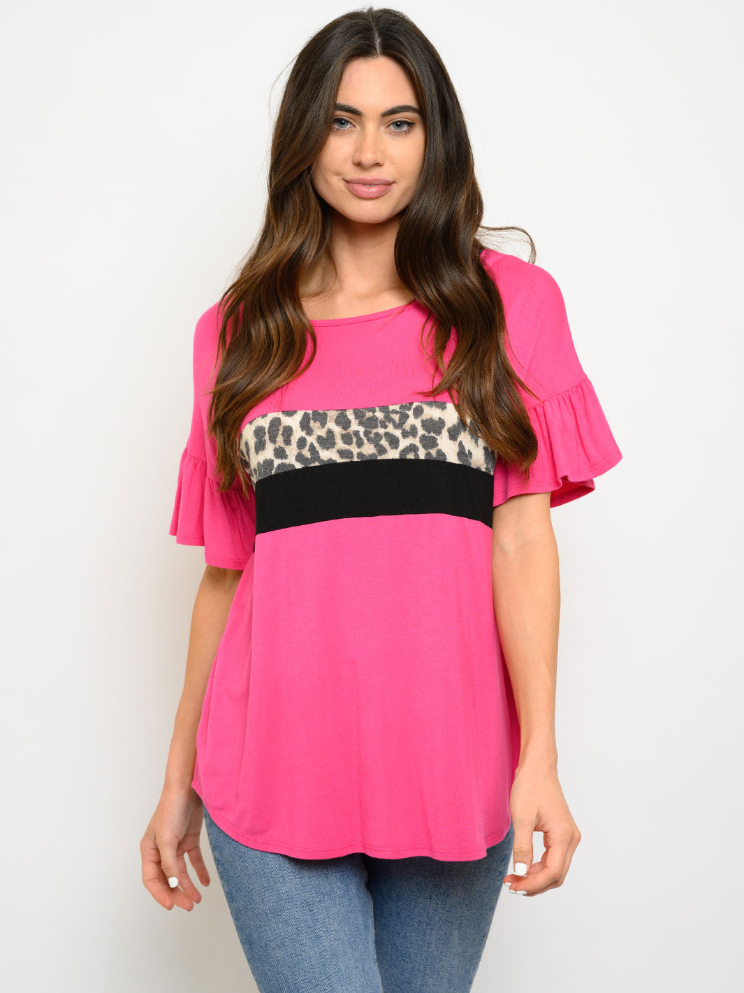 WOMEN'S SHORT SLEEVE ANIMAL PRINT TOP