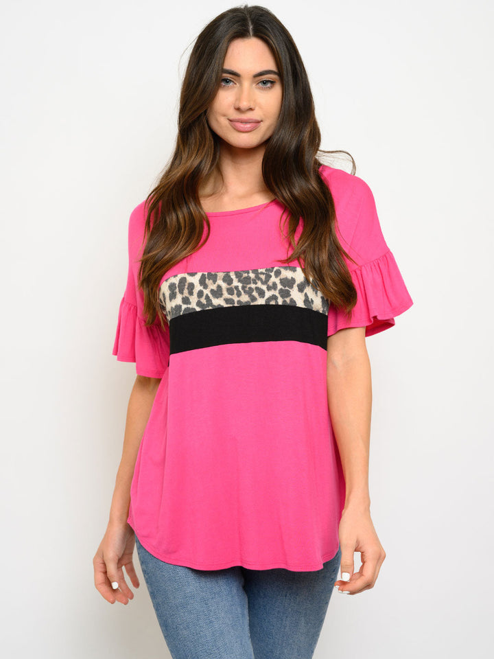WOMEN'S SHORT SLEEVE ANIMAL PRINT TOP