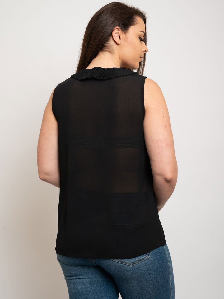 PLUS SIZE PLEATED PLACKET SLEEVELESS TOP