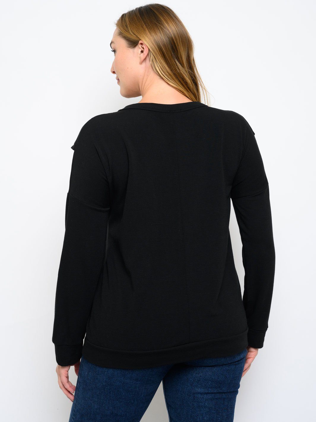 PLUS SIZE LONG SLEEVE RUFFLE DETAIL TOP