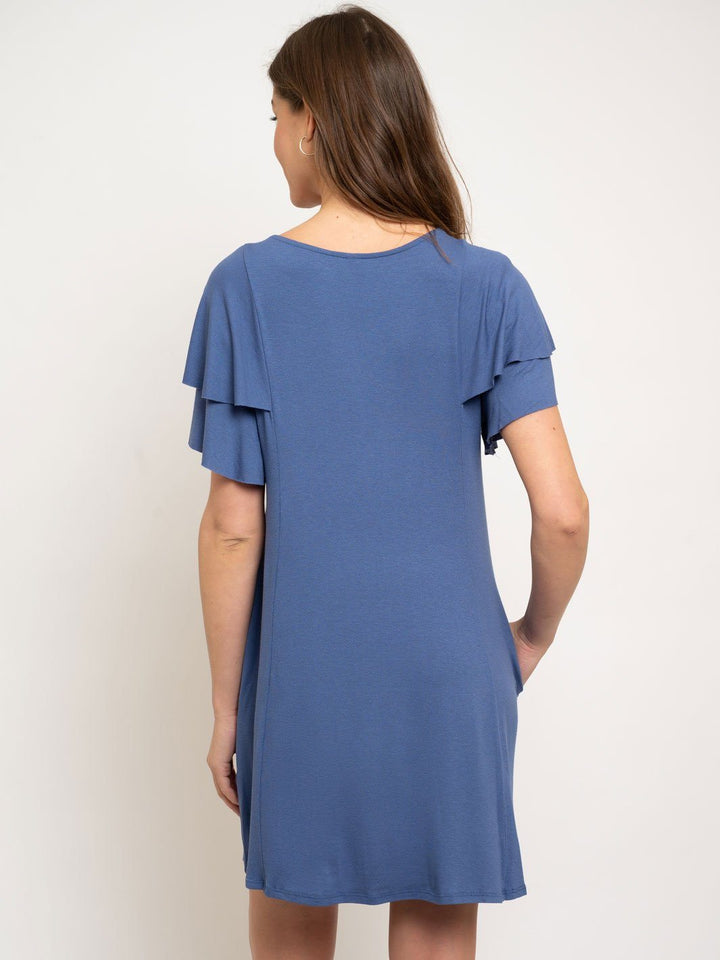 LAYERED RUFFLE SLEEVED POCKET DRESS