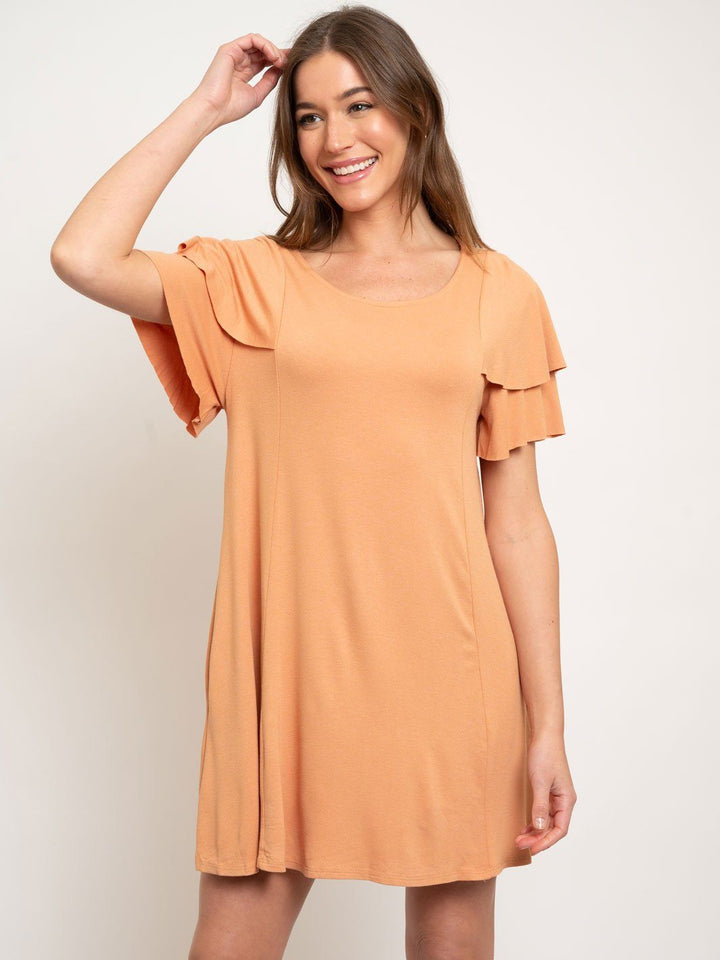 LAYERED RUFFLE SLEEVED POCKET DRESS
