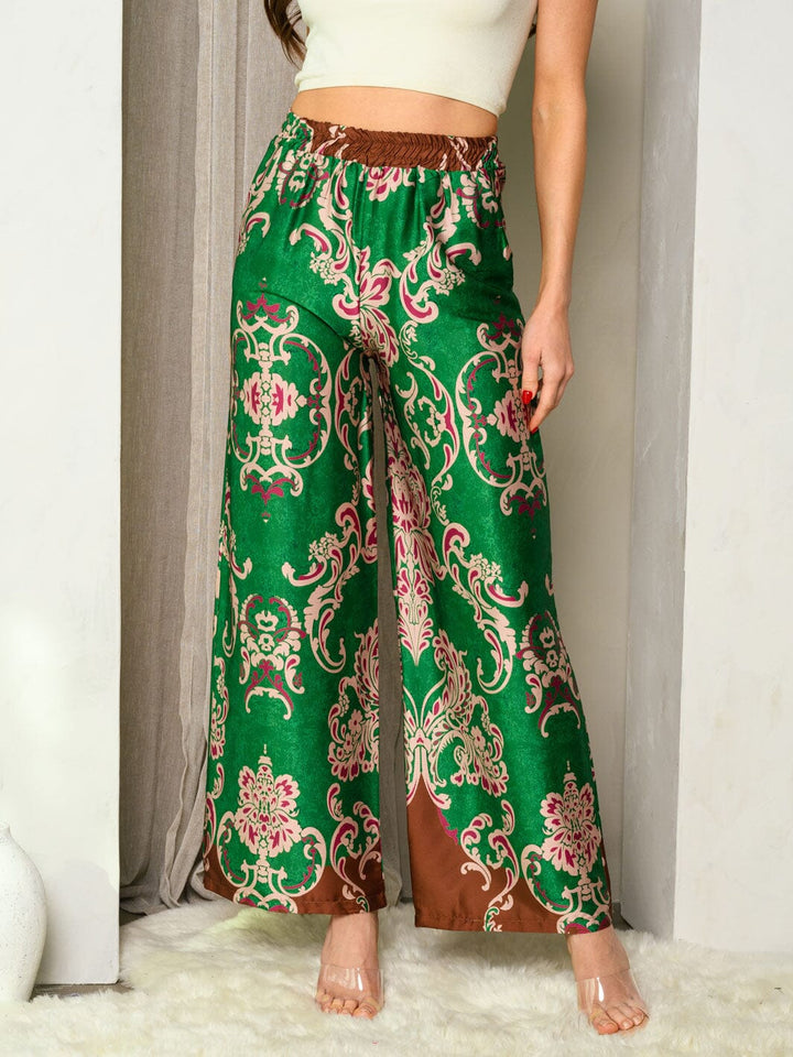 WOMEN'S WIDE LEG MULTI PRINT PANTS