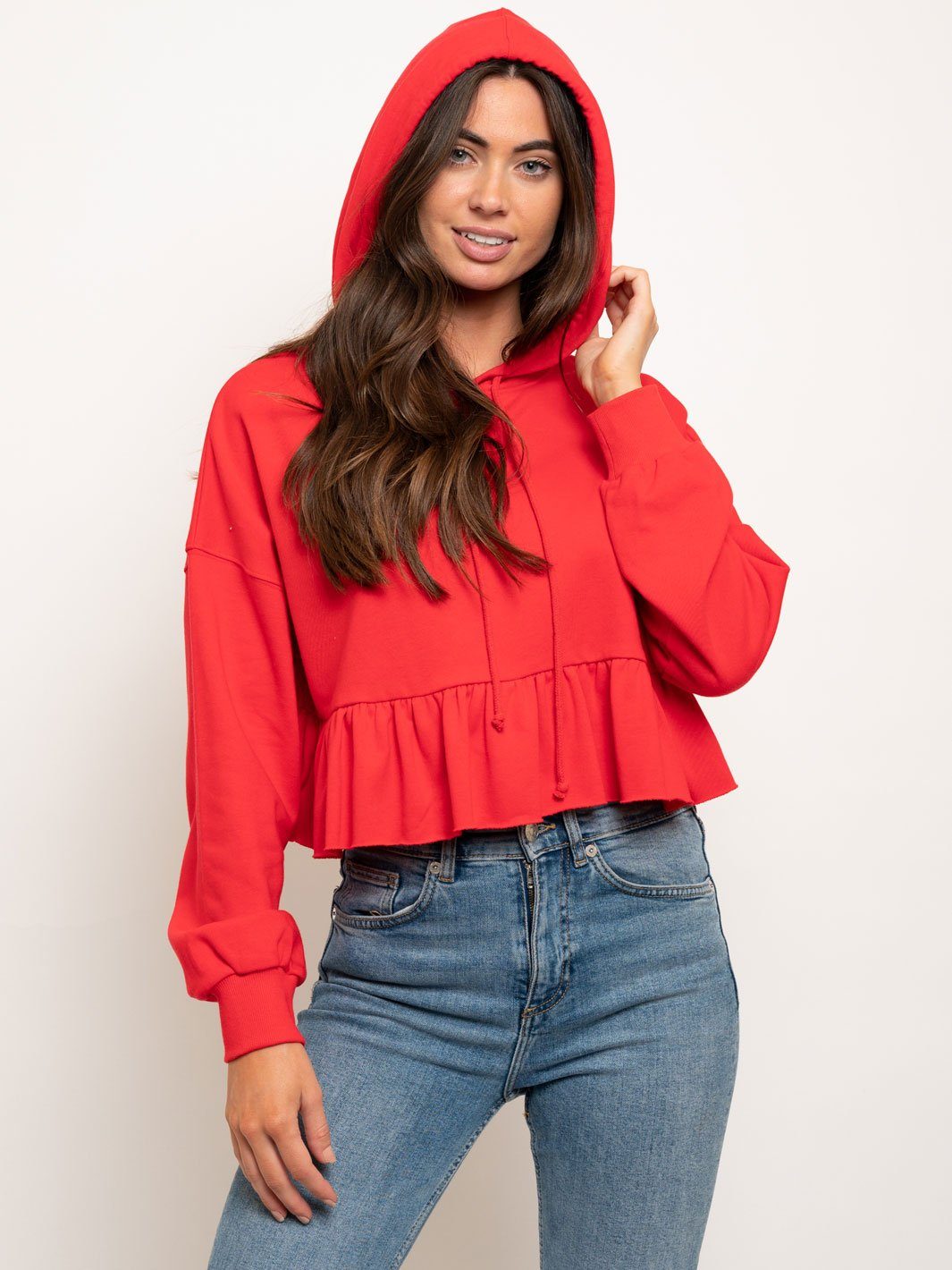 WOMEN'S TIERED RUFFLE HOODIE SWEATSHIRT TOP