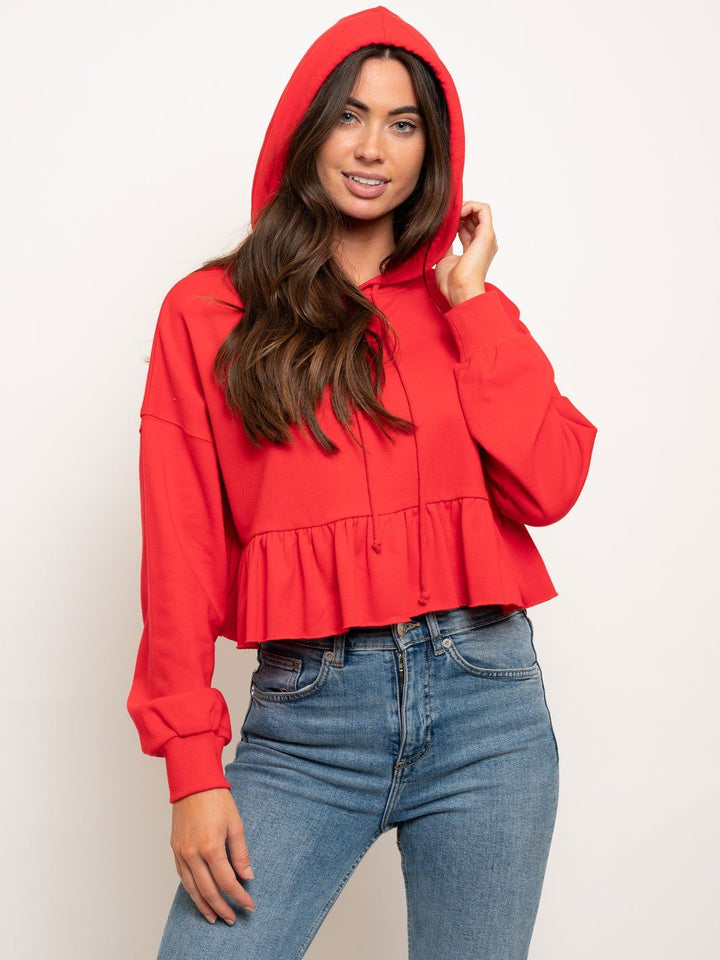 WOMEN'S TIERED RUFFLE HOODIE SWEATSHIRT TOP