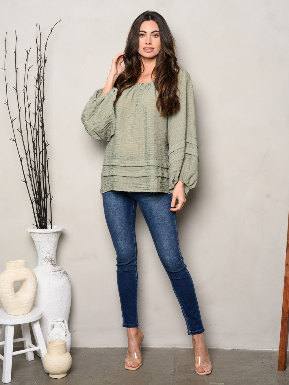 WOMEN'S BALLON LONG SLEEVE TUNIC TOP