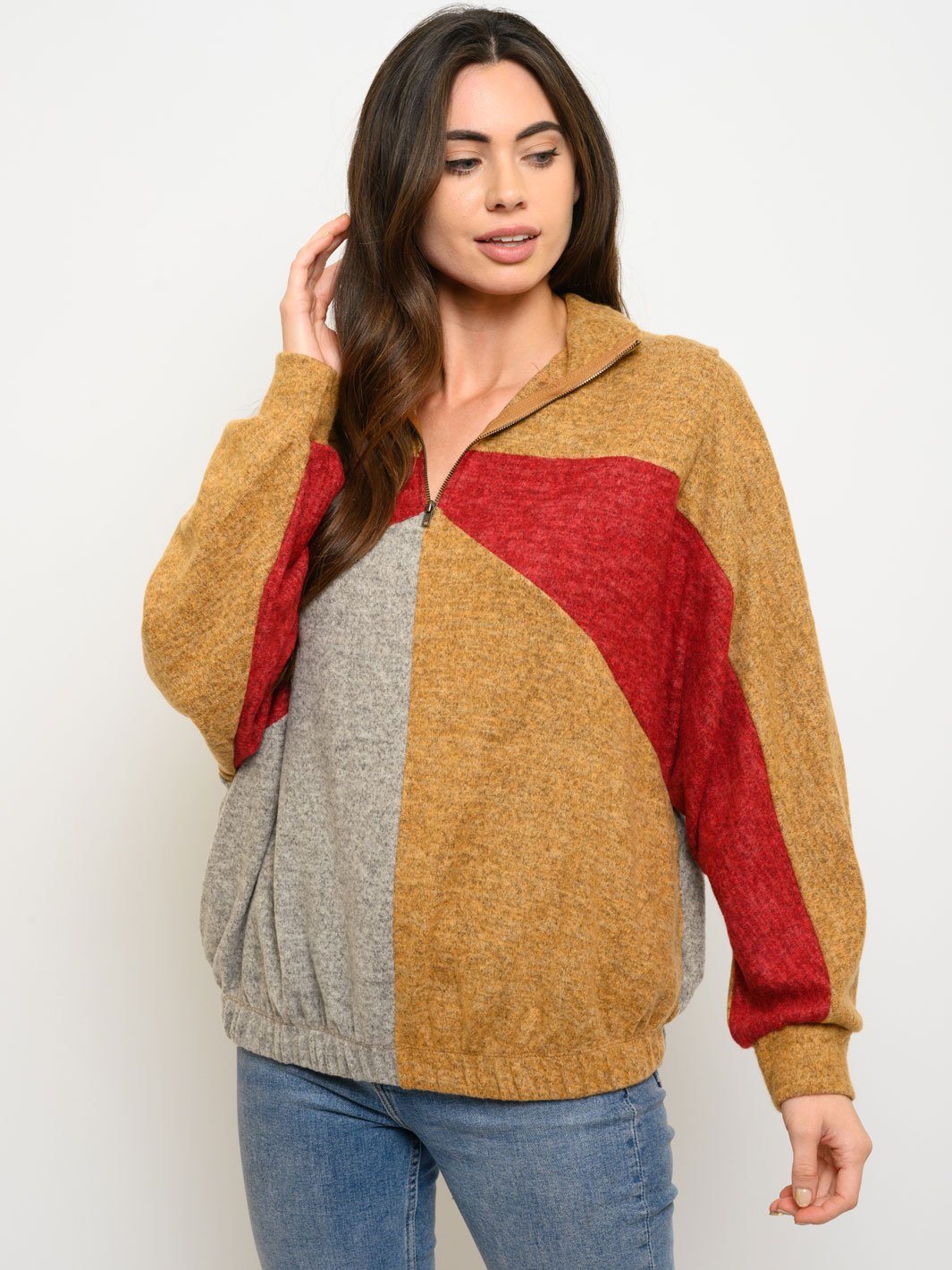 WOMEN'S COLOR BLOCK LONG SLEEVE SWEATER
