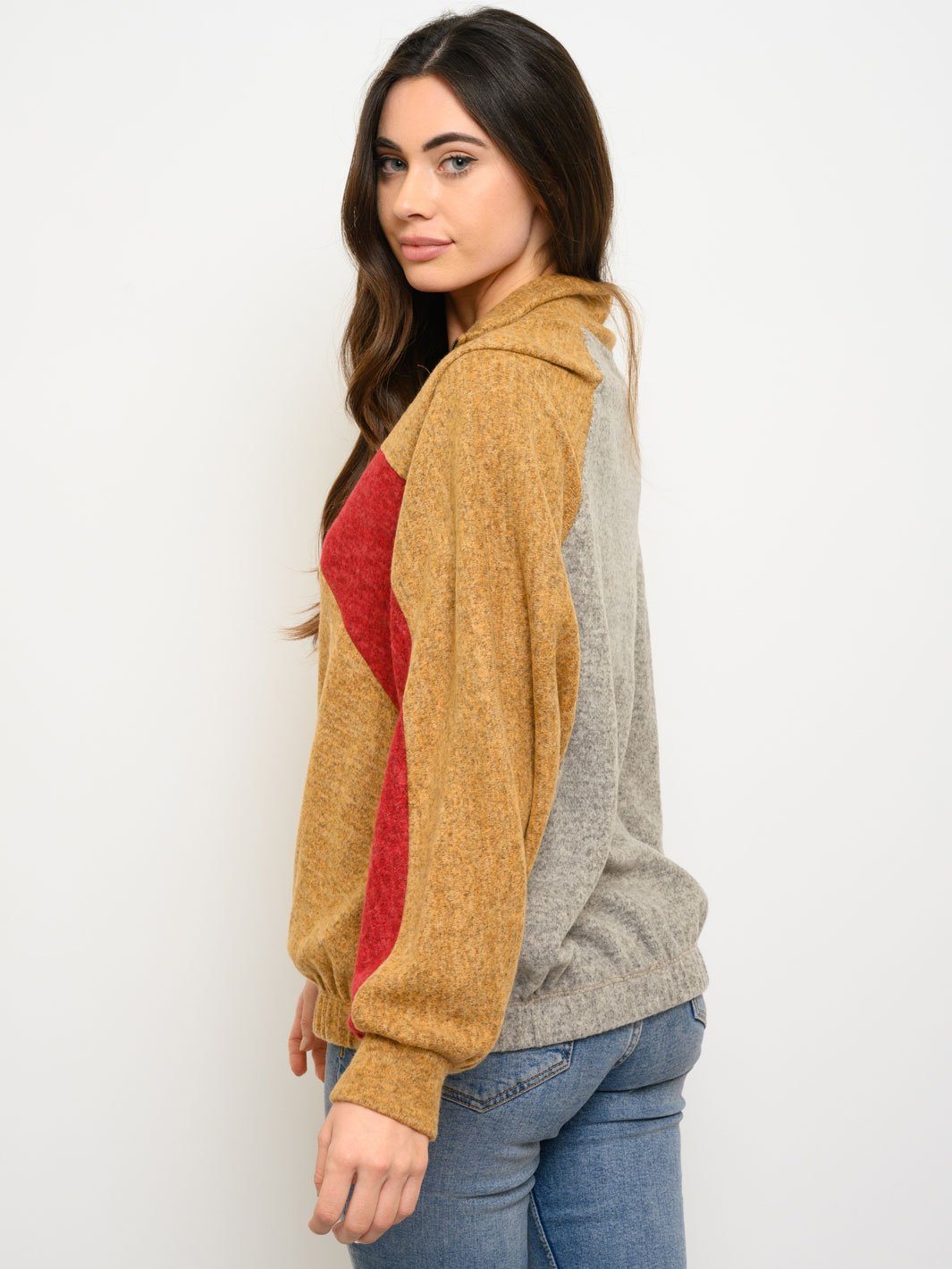 WOMEN'S COLOR BLOCK LONG SLEEVE SWEATER