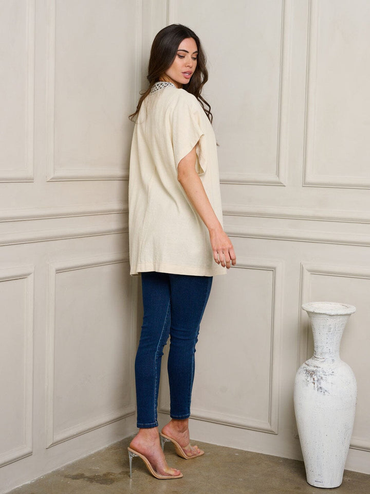 WOMEN'S SHORT SLEEVE OPEN FRONT KIMONO