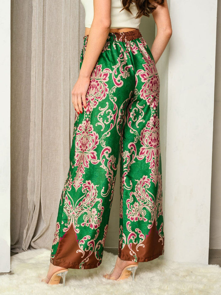 WOMEN'S WIDE LEG MULTI PRINT PANTS