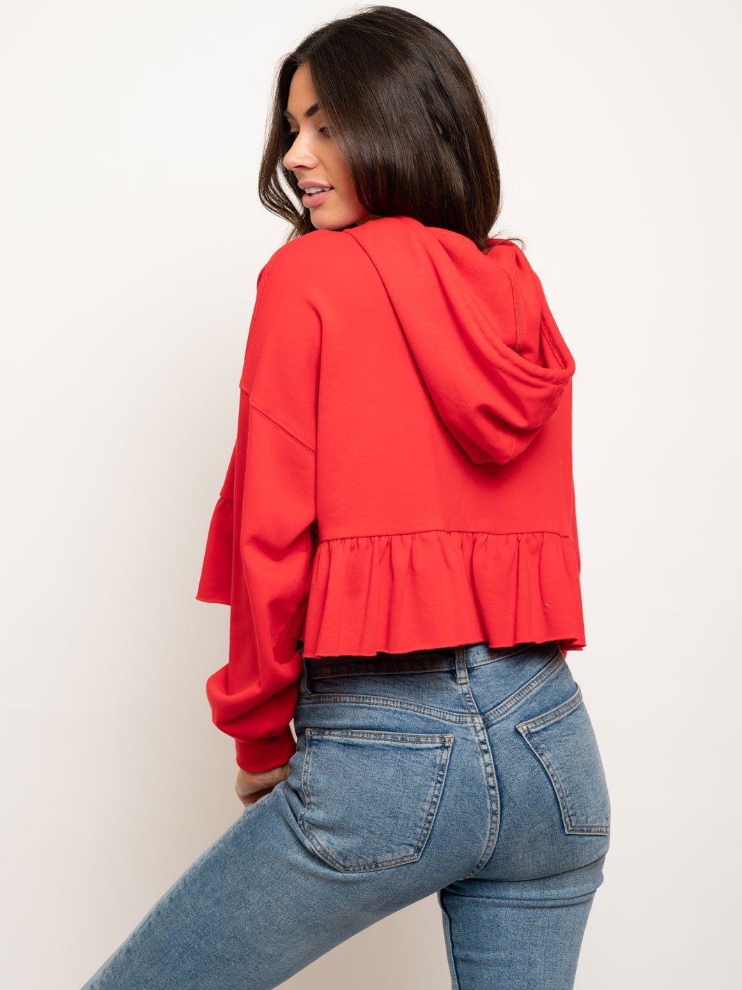 WOMEN'S TIERED RUFFLE HOODIE SWEATSHIRT TOP