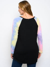 PLUS SIZE TIE DYE LONG SLEEVE TUNIC TOP