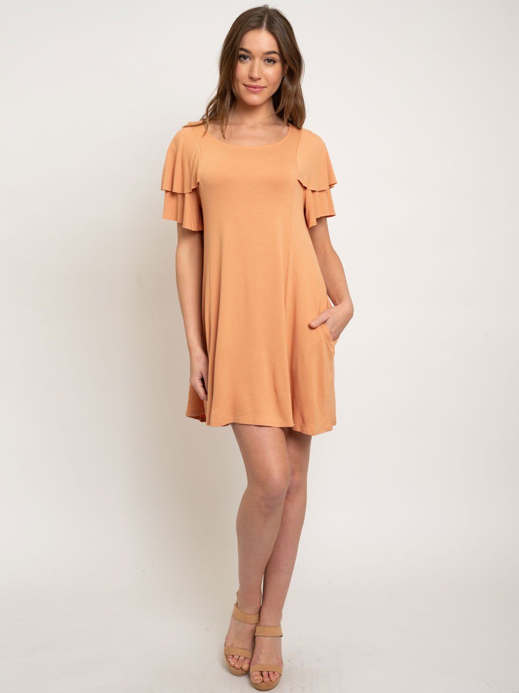LAYERED RUFFLE SLEEVED POCKET DRESS