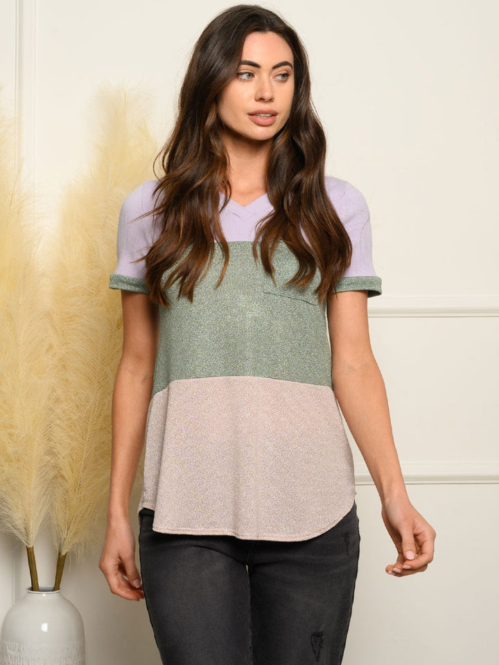 WOMEN'S COLOR BLOCK FRONT POCKET TOP