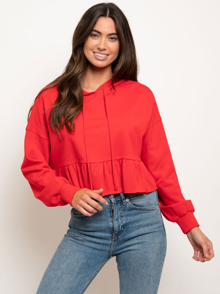 WOMEN'S TIERED RUFFLE HOODIE SWEATSHIRT TOP