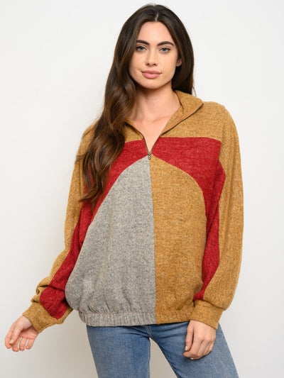 WOMEN'S COLOR BLOCK LONG SLEEVE SWEATER