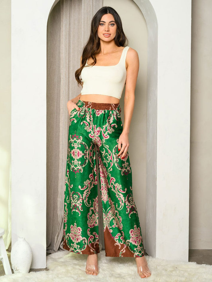 WOMEN'S WIDE LEG MULTI PRINT PANTS