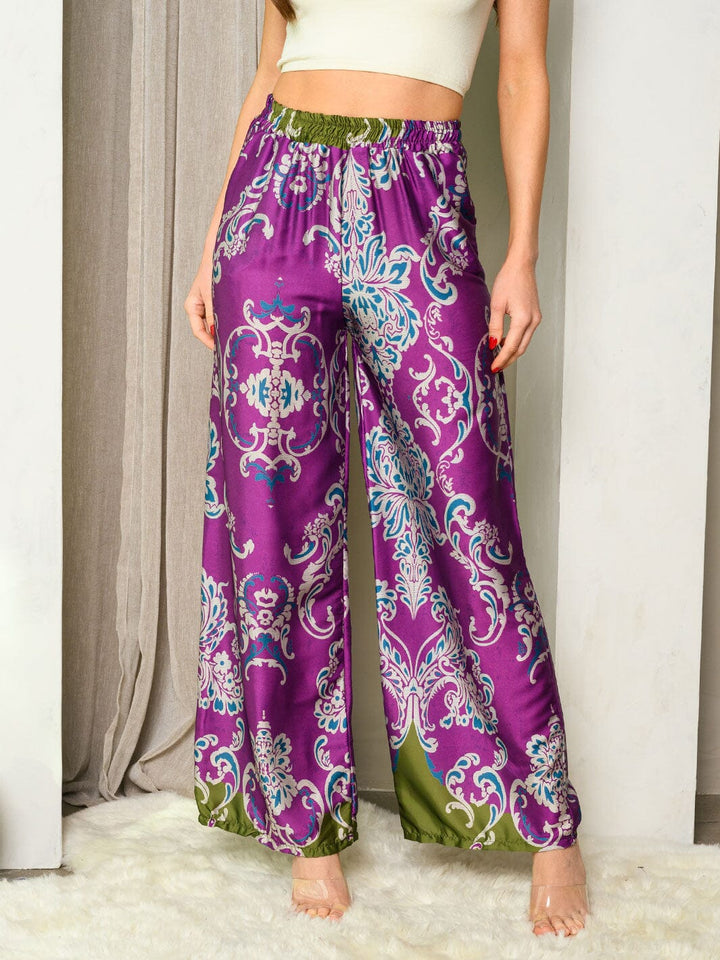 WOMEN'S WIDE LEG MULTI PRINT PANTS