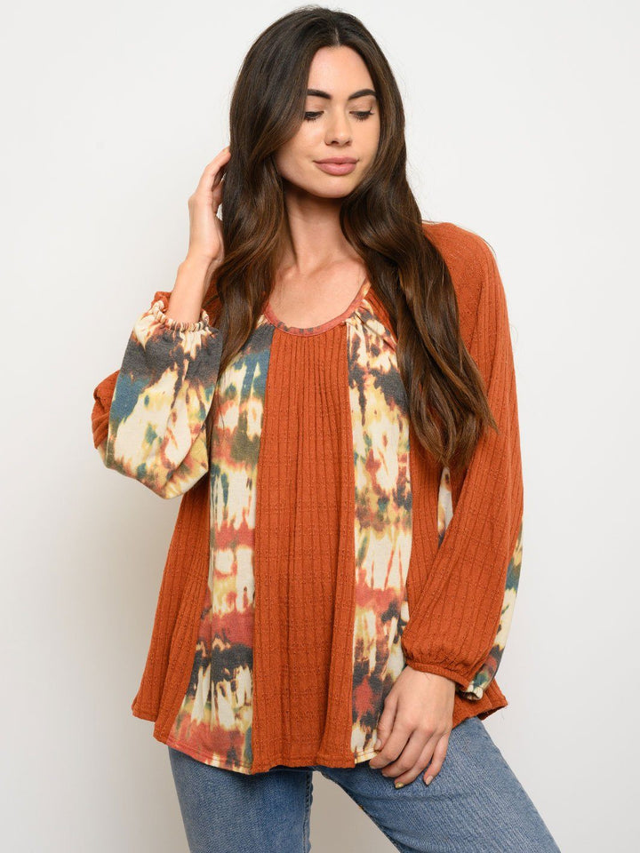 WOMEN'S LONG SLEEBE PRINT DETAIL TUNIK TOP