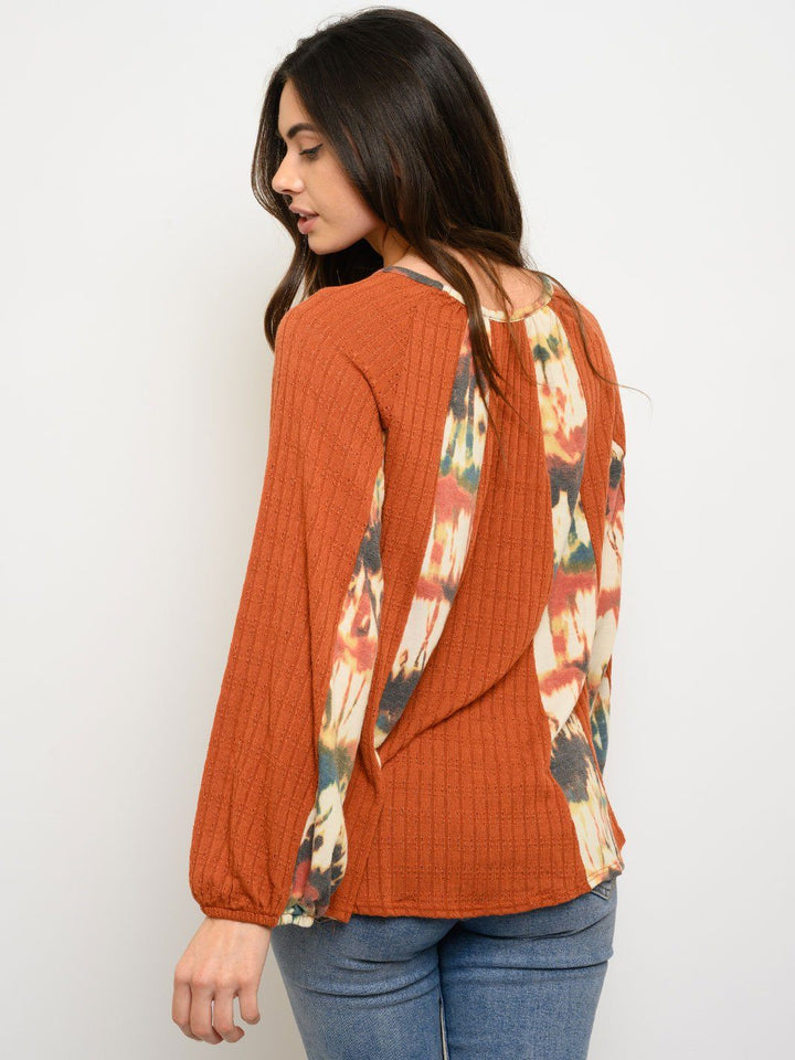 WOMEN'S LONG SLEEBE PRINT DETAIL TUNIK TOP