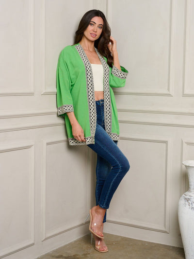 WOMEN'S SHORT SLEEVE OPEN FRONT DETAILED CARDIGAN