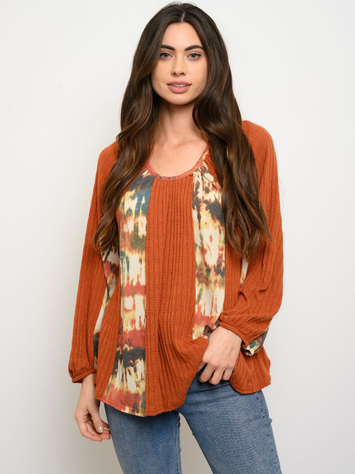 WOMEN'S LONG SLEEBE PRINT DETAIL TUNIK TOP