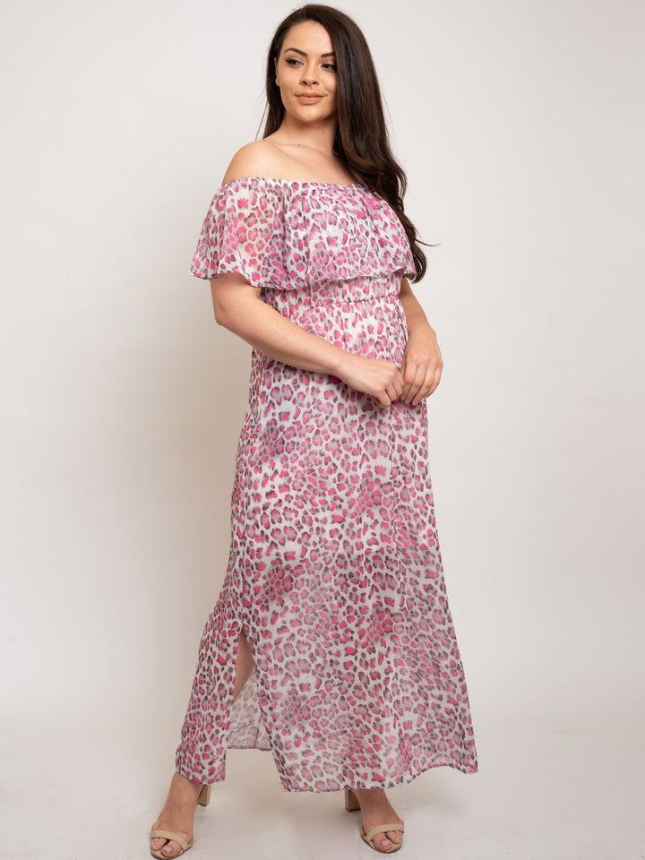 PLUS SIZE OFF SHOULDER ANIMAL PRINT MAXI DRESS