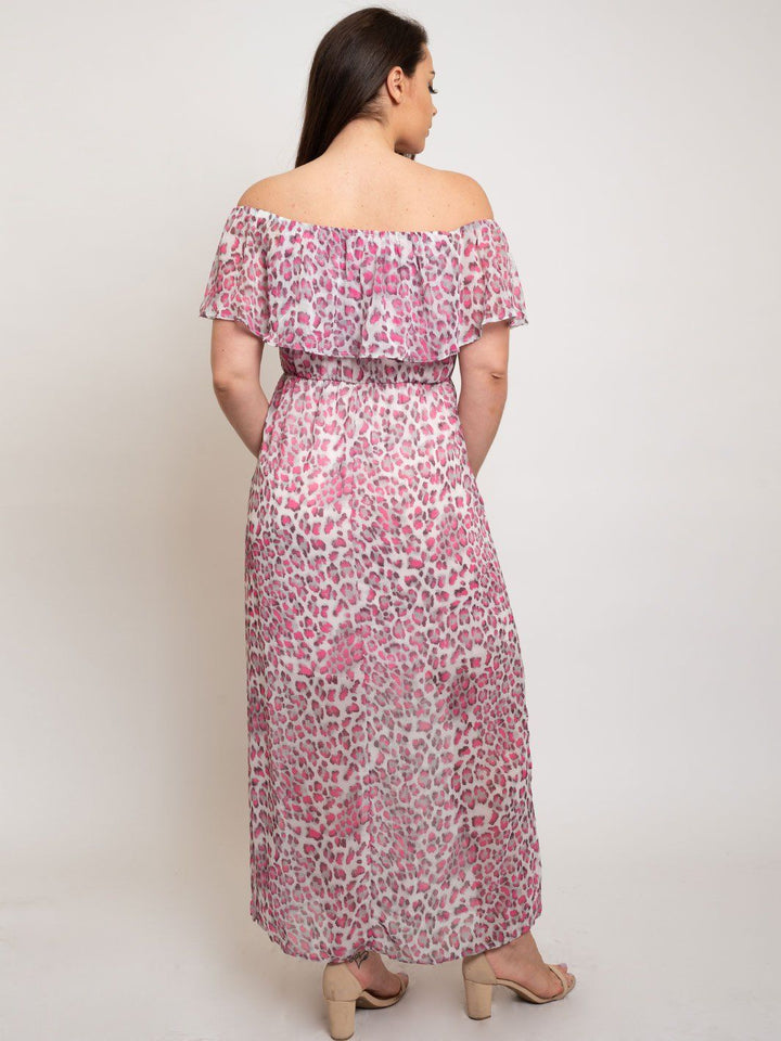 PLUS SIZE OFF SHOULDER ANIMAL PRINT MAXI DRESS
