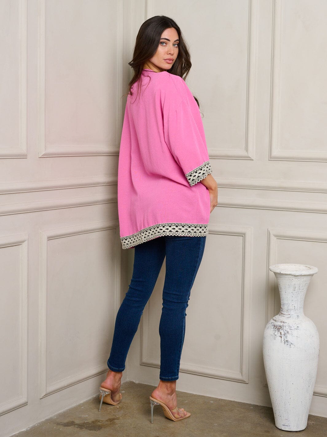 WOMEN'S SHORT SLEEVE OPEN FRONT DETAILED CARDIGAN