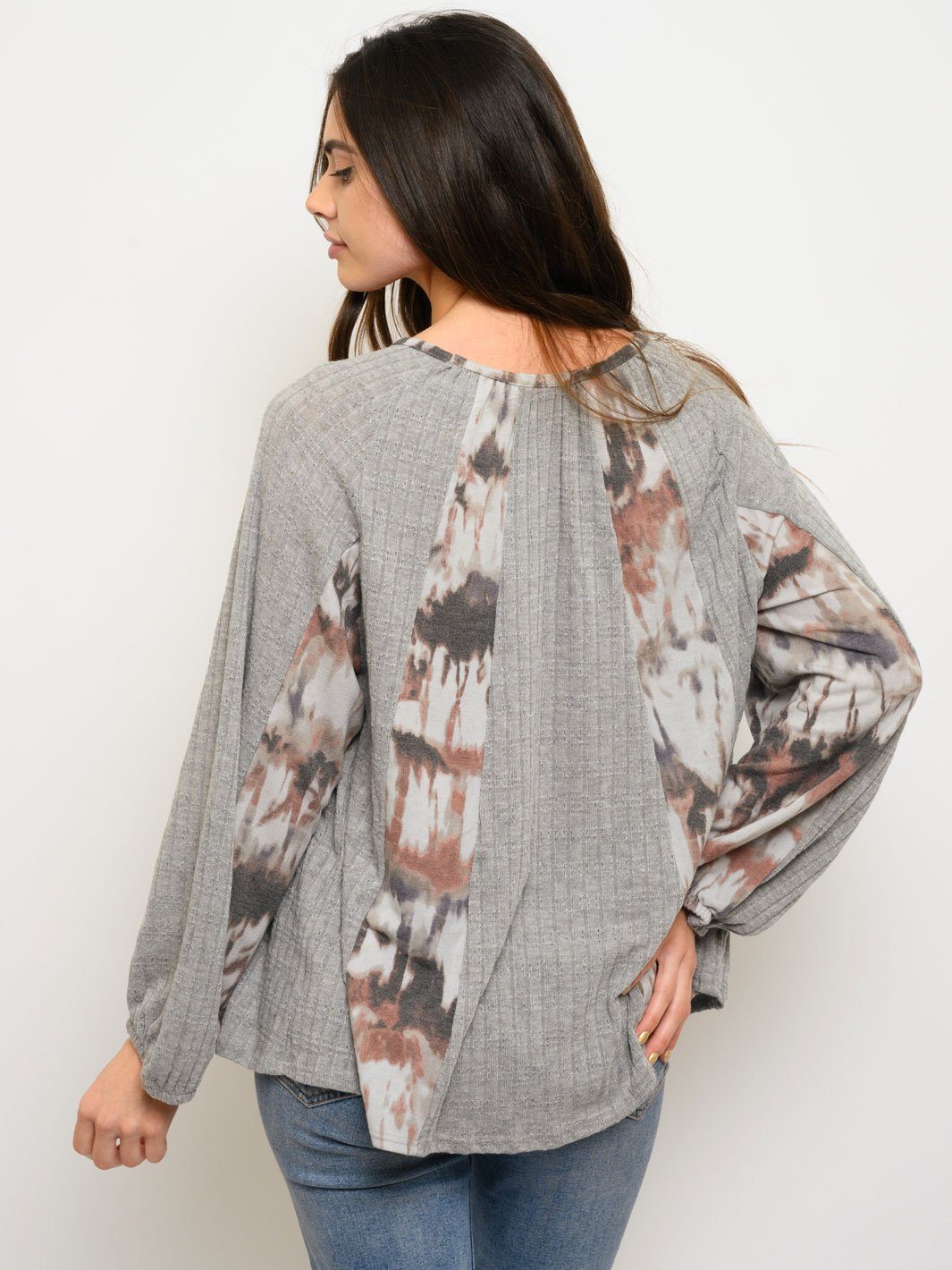 WOMEN'S LONG SLEEBE PRINT DETAIL TUNIK TOP