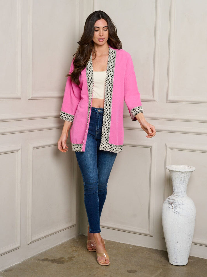 WOMEN'S SHORT SLEEVE OPEN FRONT DETAILED CARDIGAN